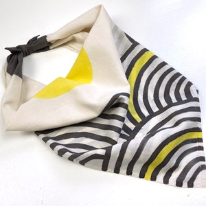 Black and Yellow Plant Dyed Organic Cotton Bandana, Hand Painted Bandana, Geometric Design, Tie Dye image 5