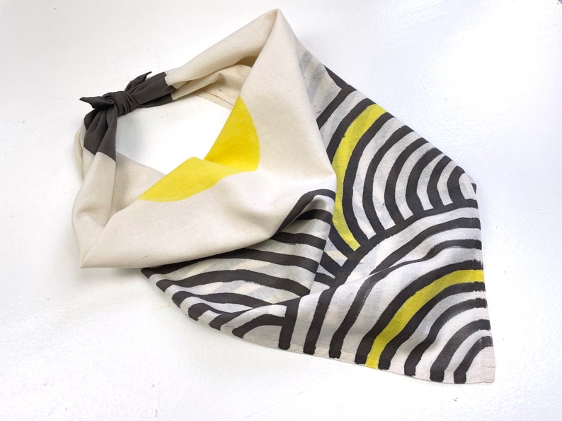 Black and Yellow Plant Dyed Organic Cotton Bandana, Hand Painted Bandana, Geometric Design, Tie Dye image 5