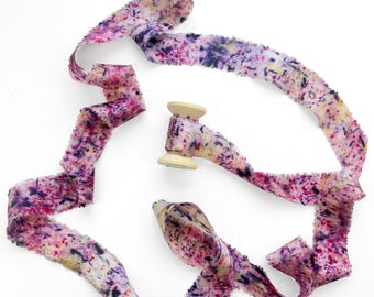Pink Speckled Silk Ribbon, Natural Dye, Plant Dyed Silk Gift Wrap