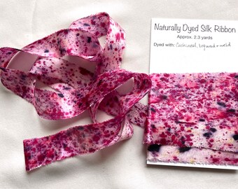 Pink Speckled Silk Ribbon, Natural Dye, Plant Dyed Silk Gift Wrap