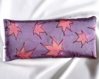 Purple and Pink Leaf Printed Silk Eye Pillow, Naturally Dyed Eco Print Silk, Organic Lavender and Flax Seed Aromatherapy Pillow