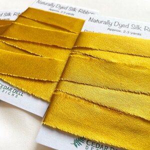 Gold Silk Ribbon, Natural Dye, Plant Dyed Silk, Shimmery Golden Yellow image 6