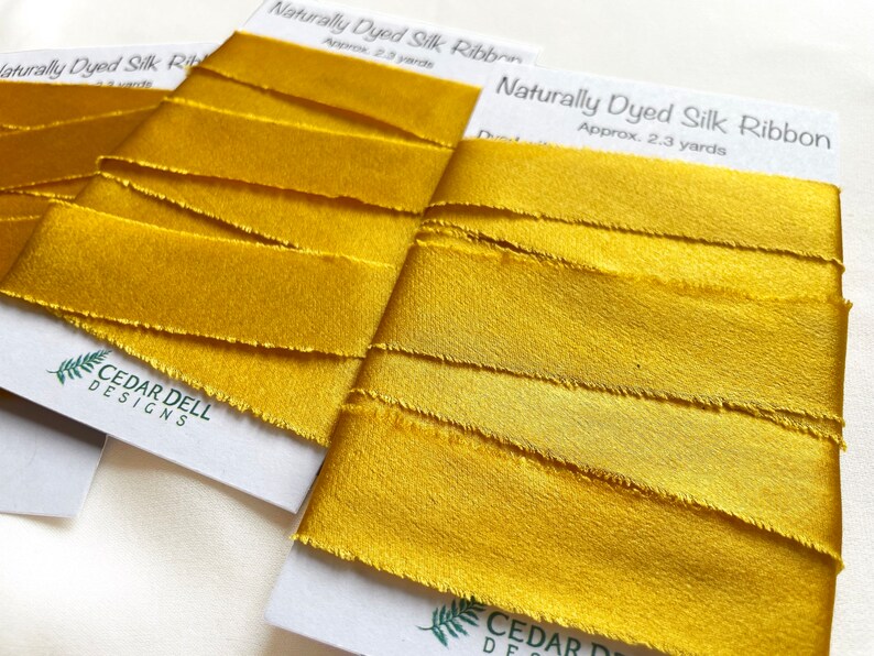 Gold Silk Ribbon, Natural Dye, Plant Dyed Silk, Shimmery Golden Yellow image 6