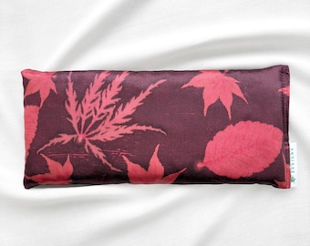 Maroon Leaf Print Silk Pillow, Plant Dyed and Organic Filling