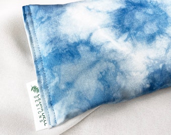 Indigo Dyed Silk Eye Pillow, Organic Lavender and Flax Seed Filled Eye Pillow, Shibori Cloud Pattern, Blue and White Aromatherapy Eye Pillow