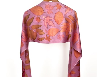 Naturally Dyed Pink Silk Scarf, Leaf Eco Print Design