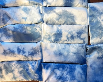 Wholesale Bulk Order Indigo Dyed Silk Eye Pillows, Blue and White Plant Dyed Silk, Organic Lavender and Flax Seed, Aromatherapy Eye Pillow