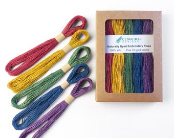 Naturally Dyed Silk Embroidery Floss: Sashiko Thread, Set of 5 Jewel Tone Colors
