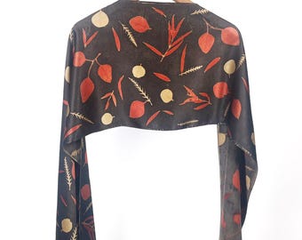 Botanical Eco Print Silk Scarf, Natural Dye Eucalyptus Grevillea Leaves