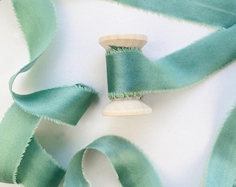 Plant Dyed Green Silk Ribbon, Mint Blue-Green