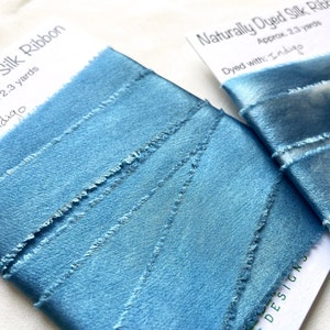 Indigo Dyed Silk Ribbon, Natural Dye, Plant Dyed Silk, Blue and White Ribbon solid blue