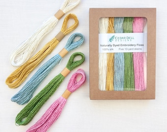 Naturally Dyed Silk Embroidery Floss: Sashiko Thread, Set of 5 Pastel Colors