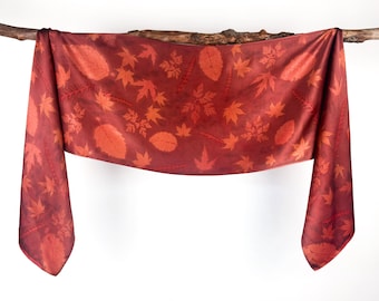 Red Leaf Ecoprint Silk Scarf, Botanical Dyed Scarf