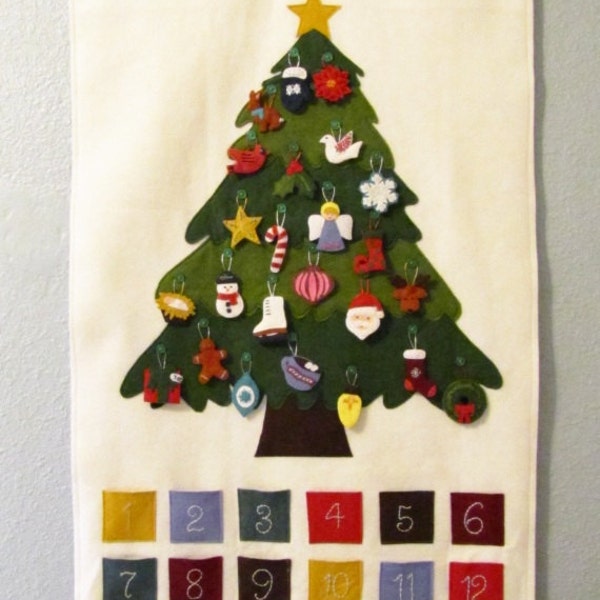 Pattern - Felt Ornament Advent Calendar Pattern, PDF, Christmas Advent Wall Hanging