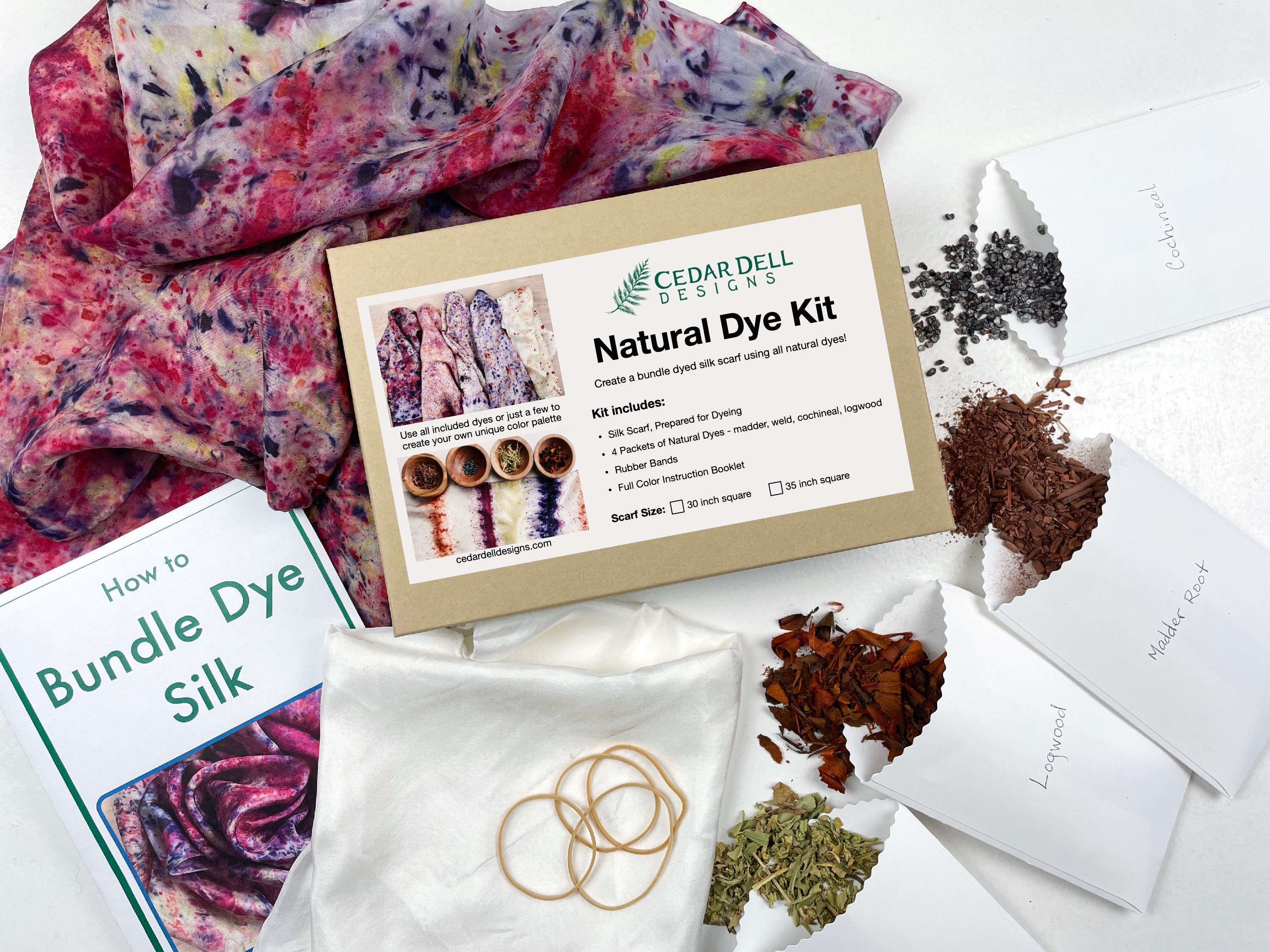 Natural Bundle Dye Kit, Naturally Dye a Silk Scarf, DIY Natural Dye Kit,  Plant Dye Play Silk, Natural Dye Tutorial and Supplies 