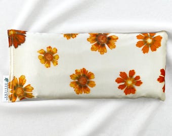 Flower Print Silk Eye Pillow, Organic Lavender and Flax Seed Filling