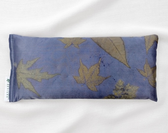 Purple Plant Dyed Leaf Printed Silk Eye Pillow, Organic Lavender and Flax Seed Aromatherapy