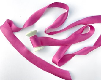 Magenta Silk Ribbon, Natural Cochineal Dye, Floral Bouquet Ribbon