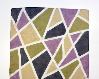 Geometric Plant Dyed Organic Cotton Bandana, Hand Painted Kerchief