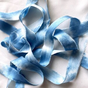 Indigo Dyed Silk Ribbon, Natural Dye, Plant Dyed Silk, Blue and White Ribbon image 7