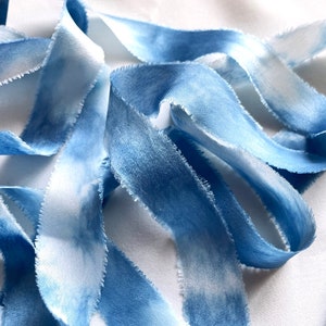 Indigo Dyed Silk Ribbon, Natural Dye, Plant Dyed Silk, Blue and White Ribbon image 8