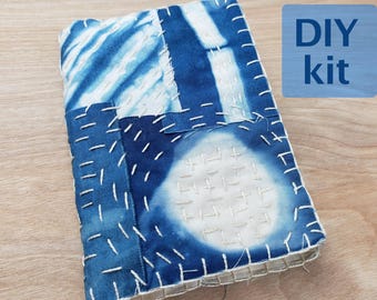 Slow Stitch Needle Book Kit, Indigo Dyed Fabric, Boro Stitching Instructions
