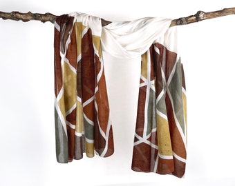 Hand-Painted Organic Cotton Scarf: Earth Tone Geometric Shawl