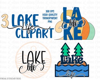 Lake Life Clipart: Retro Camping PNG Graphics (Digital Download)