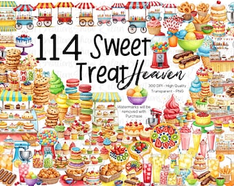 Dessert Clipart Set: 114 Sweet Treat PNG Graphics (Digital Download)