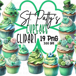 St. Patrick&#39;s Day Cupcakes Clipart PNG Pastel Sweets Clipart Delicious Party of Treats Clipart Sweet Treats Graphics for Holiday Crafts