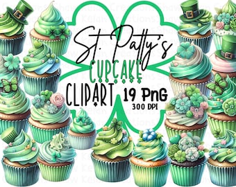 St. Patrick's Day Cupcake Clipart: Pastel Sweets, Party Treats (PNG)