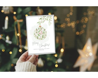 Biglietto di auguri natalizio dipinto a mano, stampabile, acquerello, download immediato