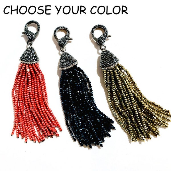 Extra Large Clip On Crystal NecklaceTassel, Choose Your Color, Red Black or Gold, Tassel Pendant, Add On Crystal Tassel, Purse Tassel  (P45)