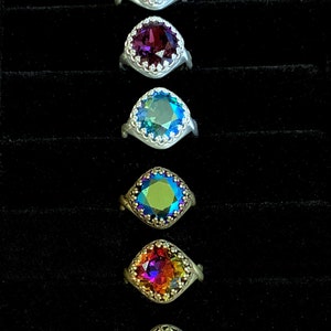 Swarovski Crystal Adjustable Ring, Choose Crystal, One Size Ring, Crystal Ring, Swarovski Ring, Antique Brass Ring,Silver Crystal Ring(RG10)