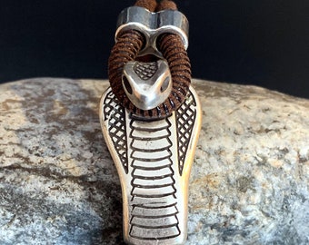 Leather Snake Bracelet with Impressive Pewter Cobra Clasp, Leather Bracelet, Cobra Bracelet, Reptile Bracelet, Brown Leather Bracelet (B183)