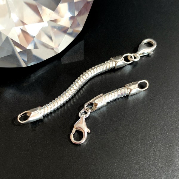 Rallonge de chaîne serpent en argent de 3 mm, fermoir et longueur au choix, rallonge de chaîne pour collier, rallonge de collier en plaqué argent, rallonge à bascule (X35)