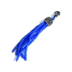 Sapphire Blue Crystal Tassel Pendant: Necklace or Chain Clip-On