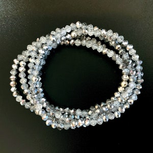 Handmade Silver Crystal Stretch Bracelet: Holiday Stacking Bracelet