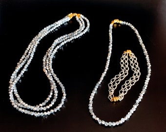 MAGNETIC Necklaces & Bracelet Jewelry Set, Magnets Create Endless Ways to Wear, Silver Austrian Crystal Necklace, Bracelet Set-N409