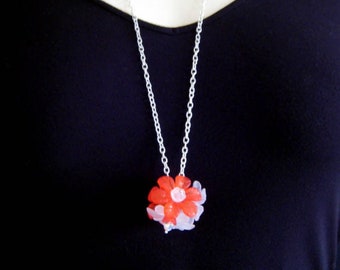 Einfache Halskette rot & weiß Lucite Floral verstellbar lange Anhänger Halskette Sommer Blume Anhänger - N175 *