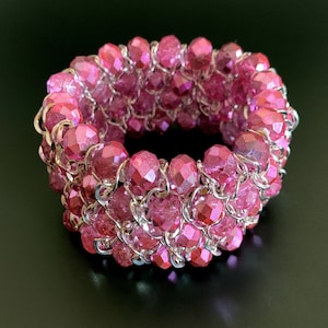 Stretch Crystal Bracelet, Pink Crystal Stretch Bracelet,  No Clasp Bracelet, No Clasp Bracelet, Pink Crystal Cuff, Cuff Bracelet.     (B210)