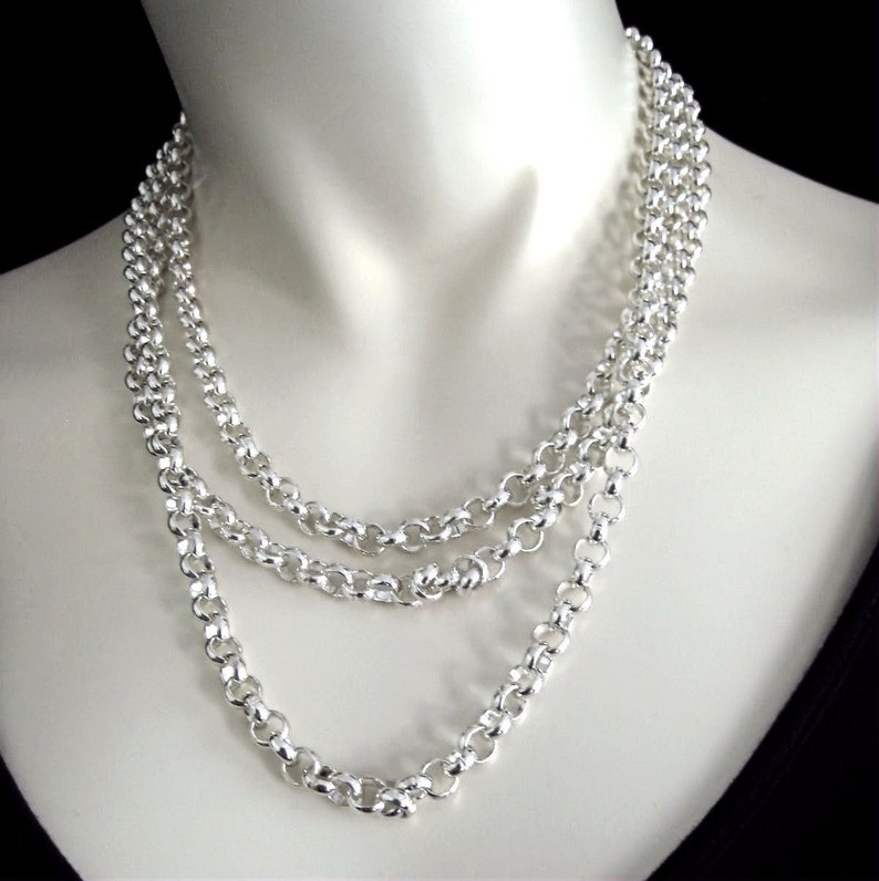 High Quality Chunky Silver Plated Chain Necklace Long Rolo Etsy