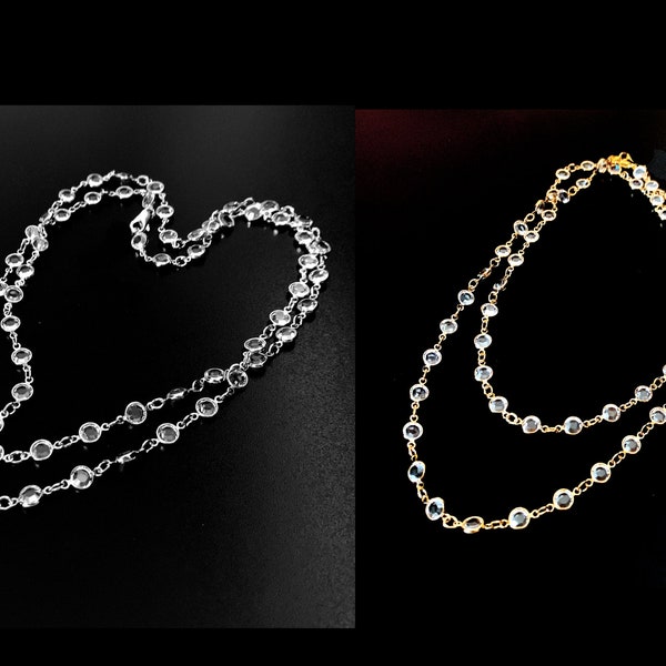 Choose Silver or Gold Long Swarovski Crystal Chain, Dainty Long Chain, Necklace, Prestige Necklace, Long Crystal Necklace         (N368/397)