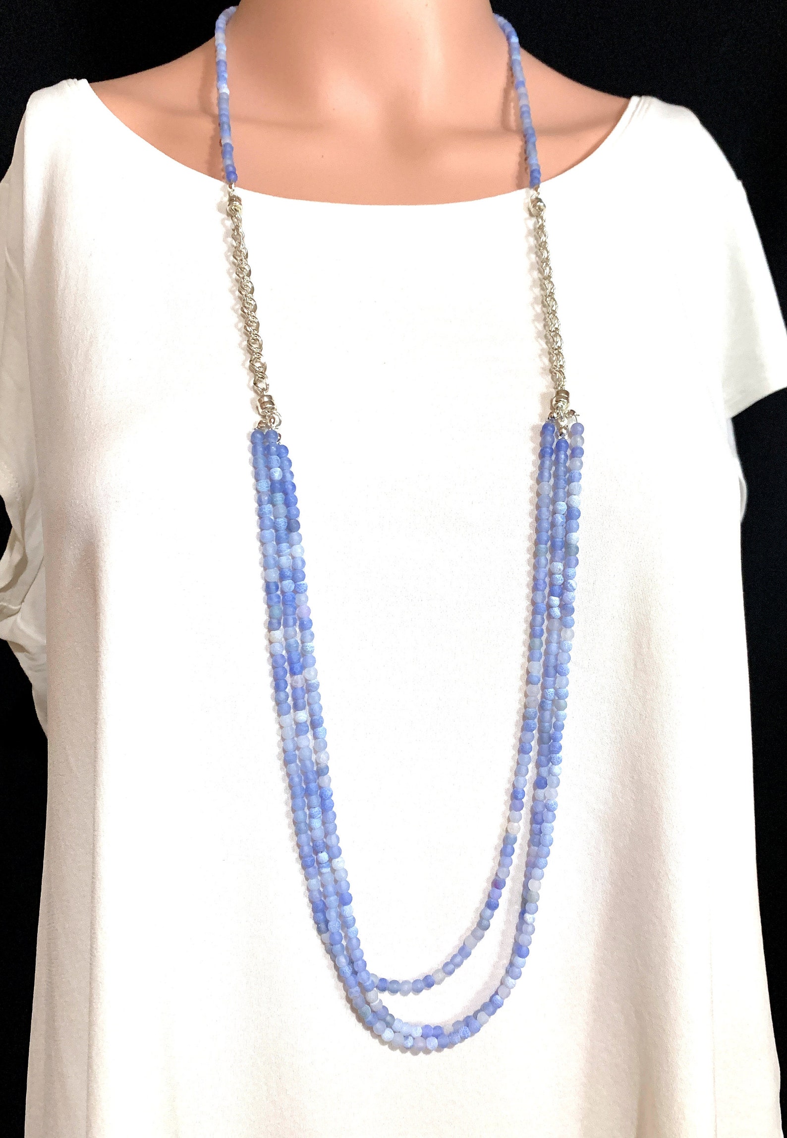 Baby Blue Agate Necklace Set 3 Piece Necklace Set Sky Blue Etsy