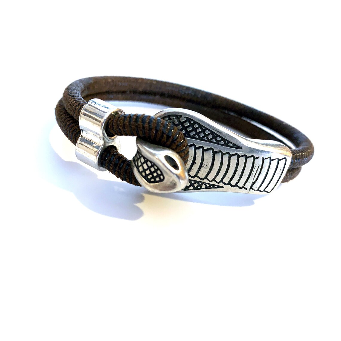 Leather Snake Bracelet With Impressive Pewter Cobra Clasp Etsy