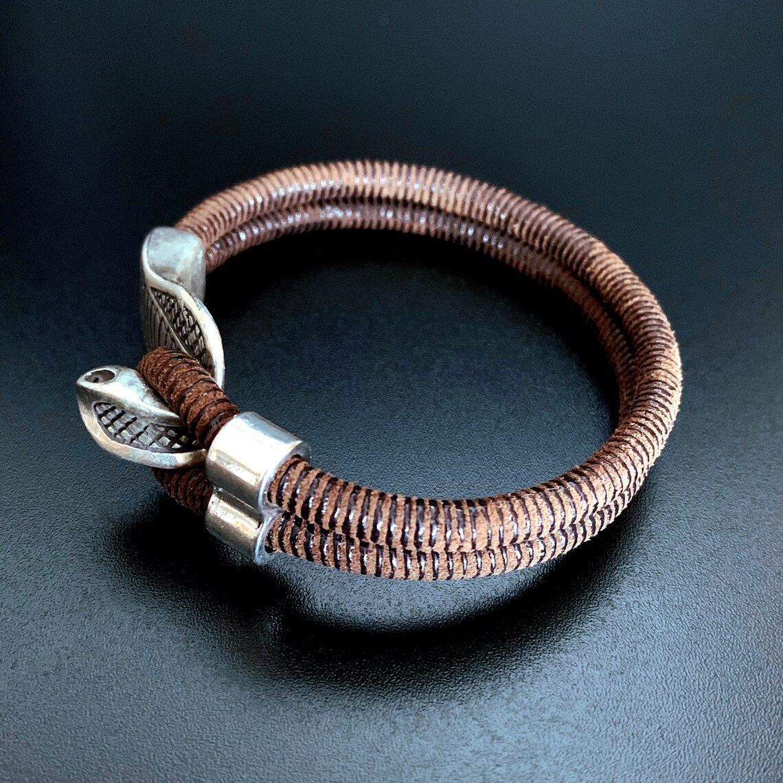 Leather Snake Bracelet With Impressive Pewter Cobra Clasp Etsy