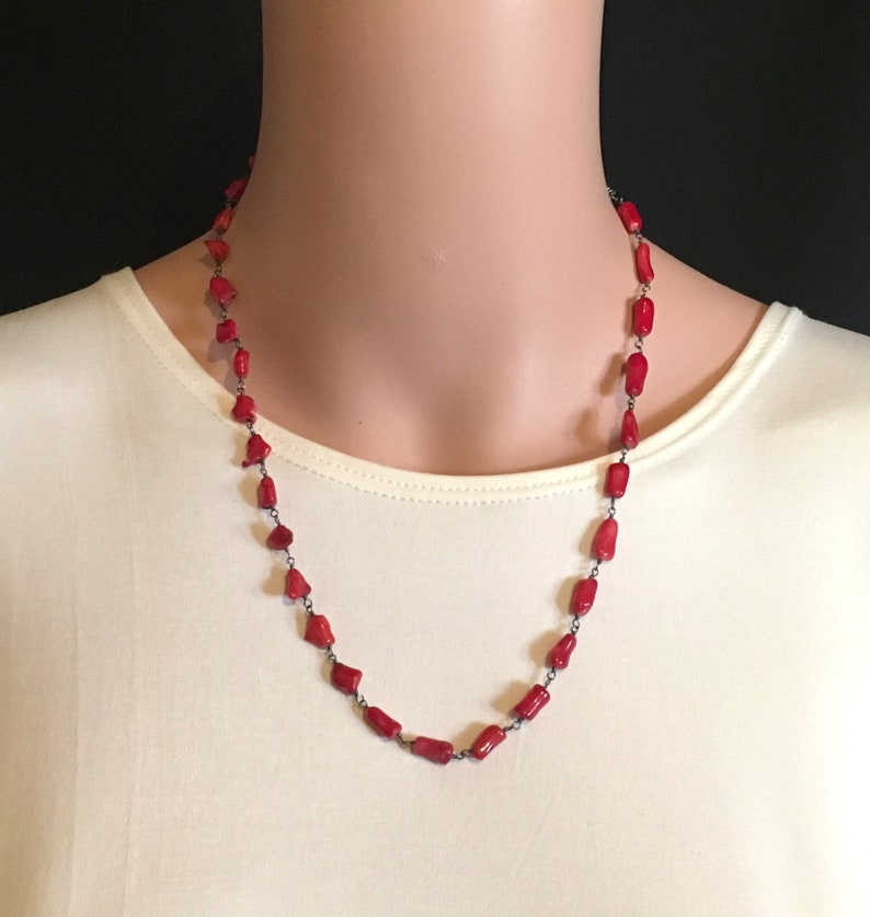 Simple Red Coral Chain Necklace 17-20.5 Long Coral - Etsy