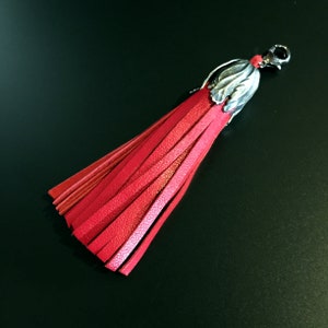 Red Leather Necklace Tassel with Antique Silver Clip (4&quot;)