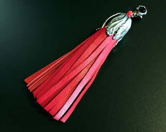 Genuine Leather Tassel, Clip On Tassel, Red Leather Tassel, Add On Tassel, Tassel for Necklace, Red Tassel, Necklace Tassel Large Tassel-P16