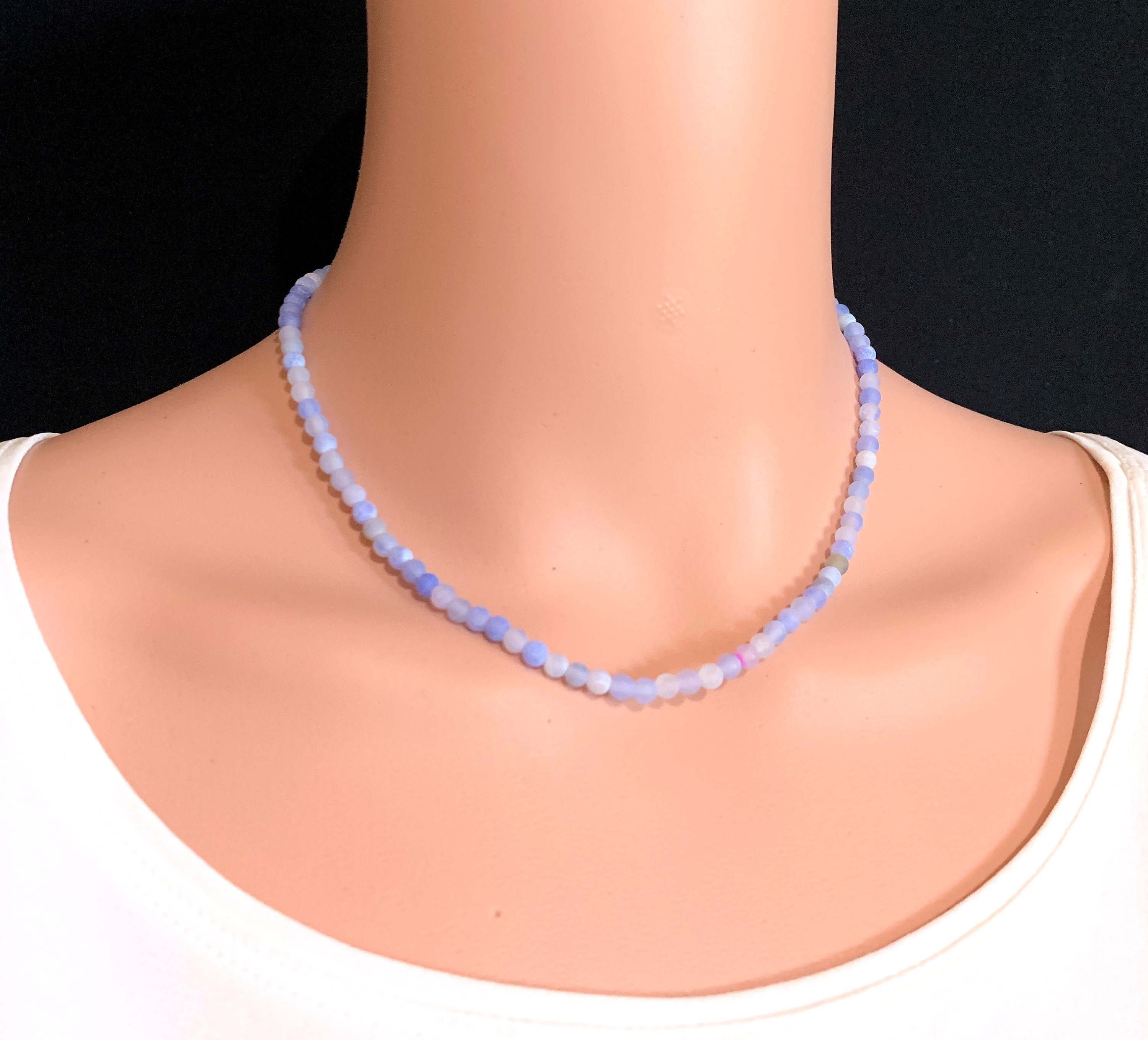 Baby Blue Agate Necklace Set 3 Piece Necklace Set Sky Blue Etsy